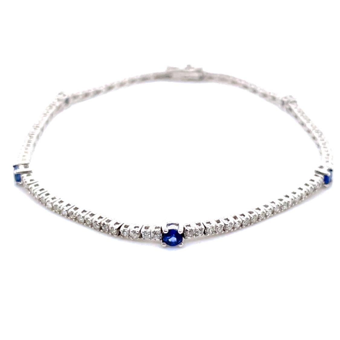 0.40 Carats Natural Sapphires and Diamonds Tennis Bracelet Set in 18K White Gold In New Condition In Tokyo, JP