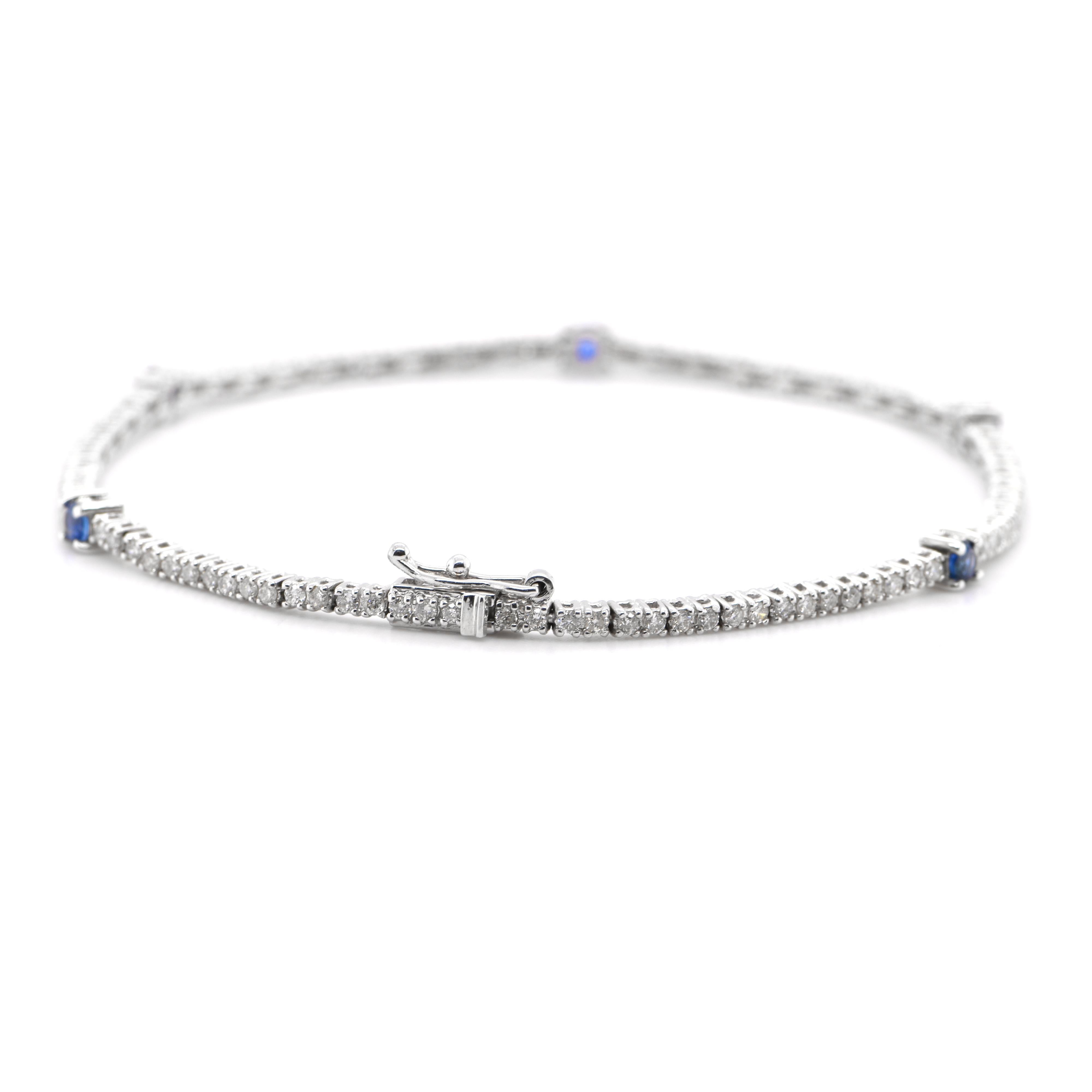 Women's 0.40 Carats Natural Sapphires and Diamonds Tennis Bracelet Set in 18K White Gold