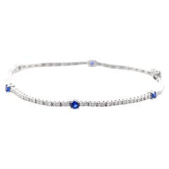 0.40 Carats Natural Sapphires and Diamonds Tennis Bracelet Set in 18K White Gold