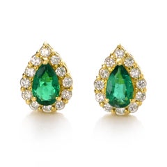 0.40 Carats Natural Zambian Emerald and Diamond Earrings Made in 18 Karat Gold