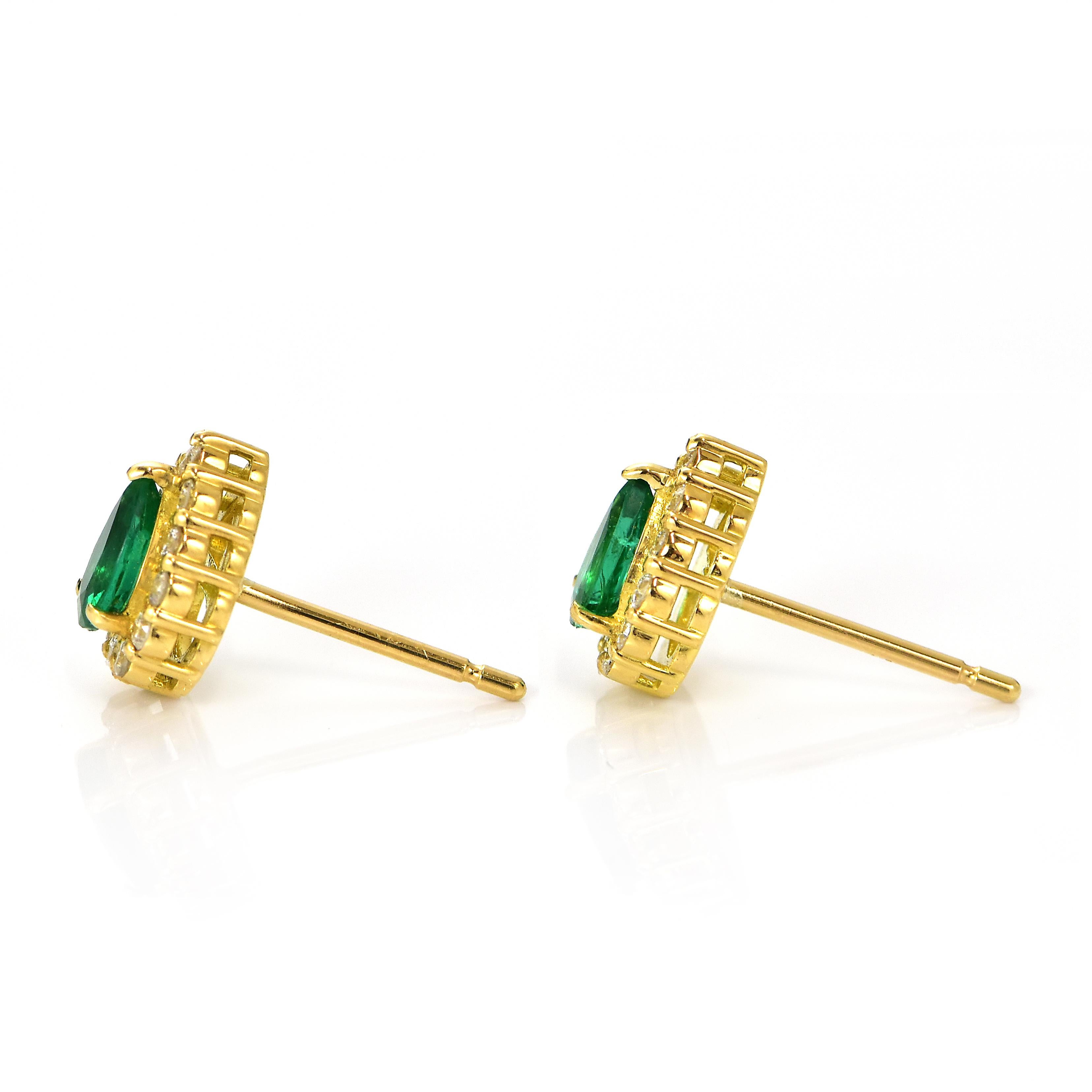 Pear Cut 0.40 Carats Natural Zambian Emerald and Diamond Earrings Made in 18 Karat Gold For Sale