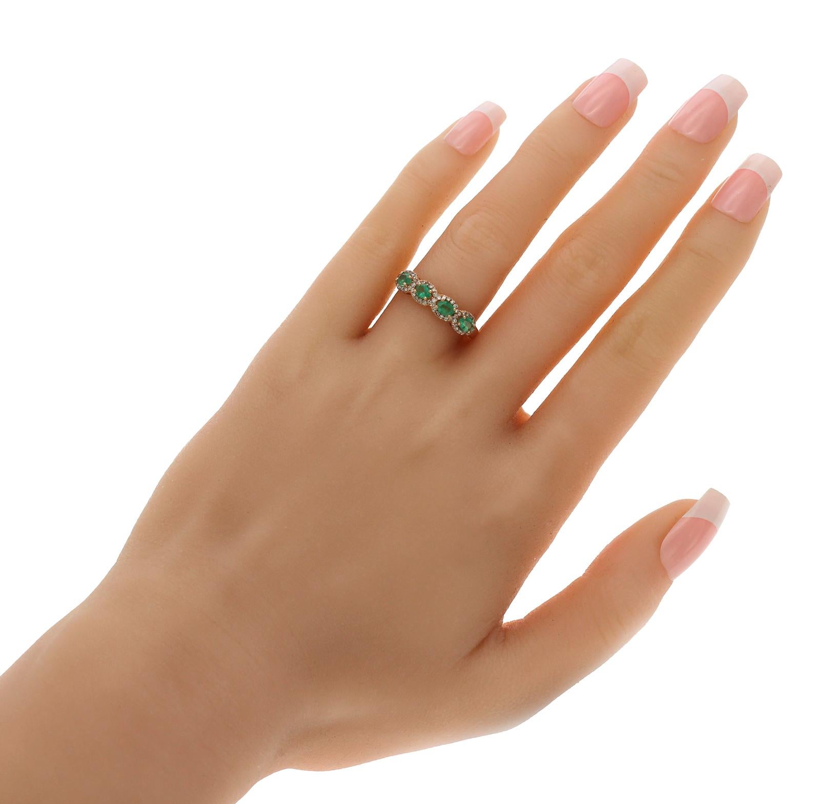 100% Authentic, 100% Customer Satisfaction

Height: 5 mm

Width: 1.8 mm

Size: 7

Metal:14K Rose Gold

Hallmarks: 14K

Total Weight: 2 Grams

Stone Type: 0.40 CT Natural Colombian Emerald & 0.24 CT Diamonds

Condition: New

Estimated Price: