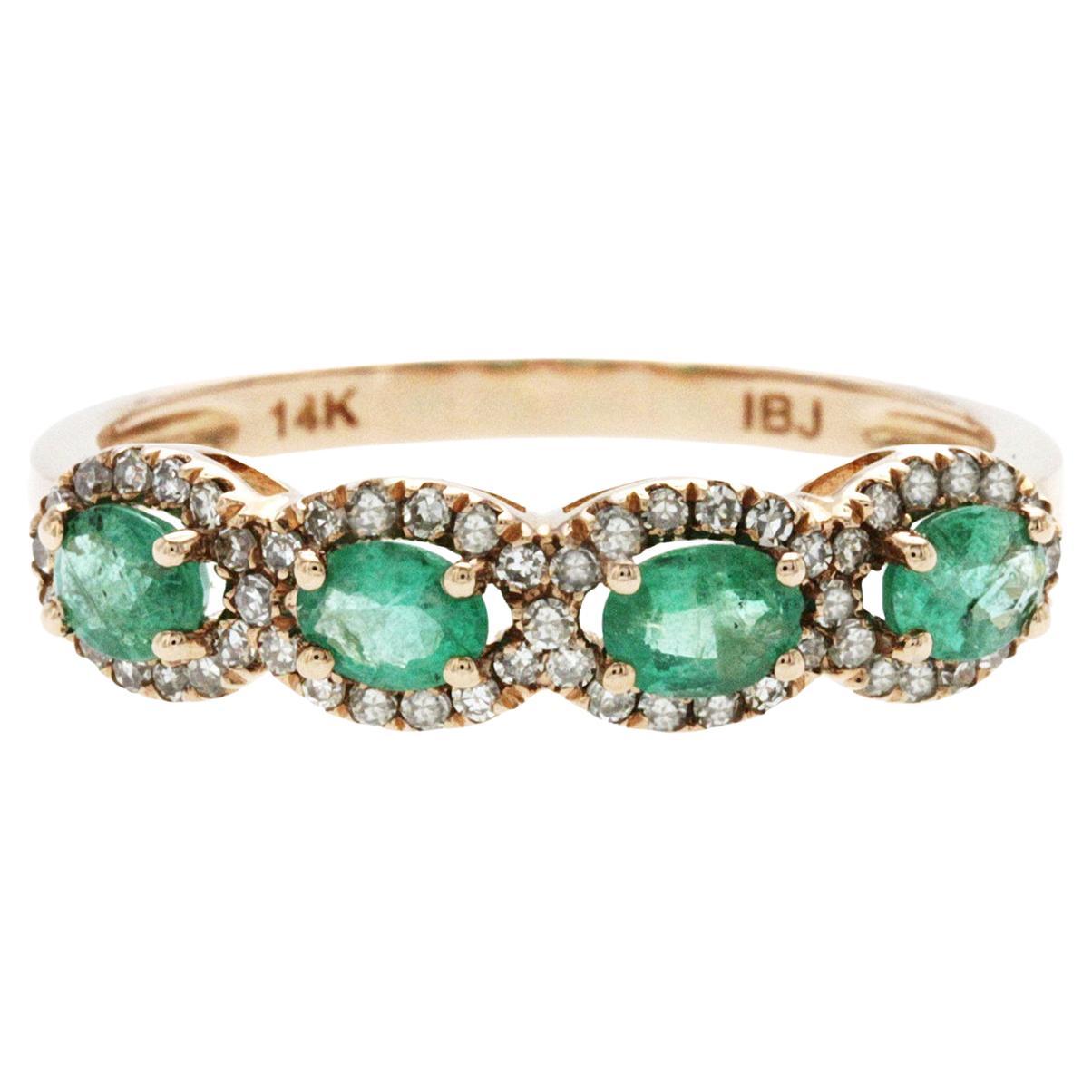 0.40 CT Colombian Emerald & 0.24 CT Diamonds 14K Rose Gold Wedding Band Ring