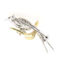 0.40 Ct Diamond and an 18 K White Gold Bird on a Yellow 18 K Gold Branch Brooch