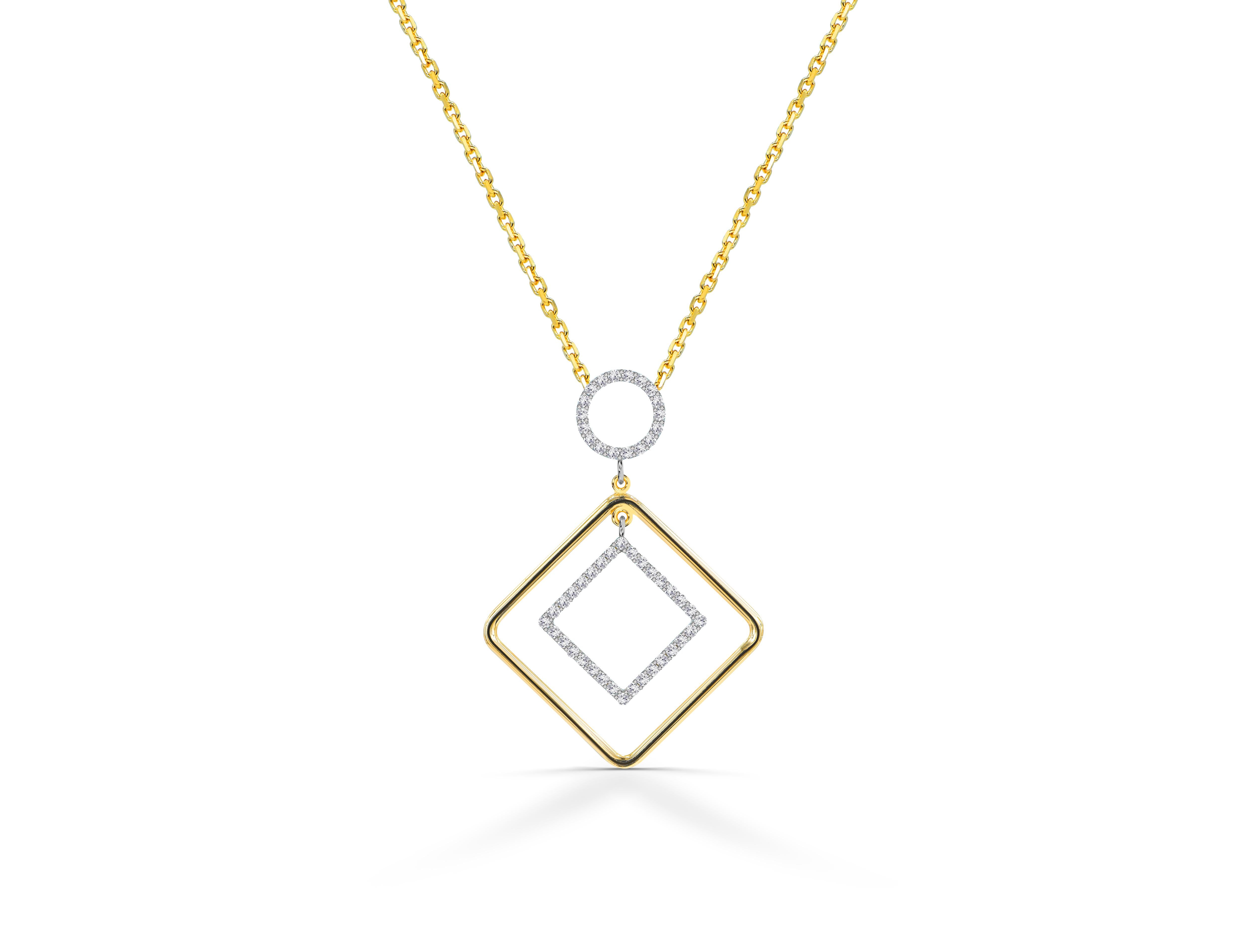 Modern 0.40 Ct Diamond Square and Round Geometric 14K Gold Necklace For Sale