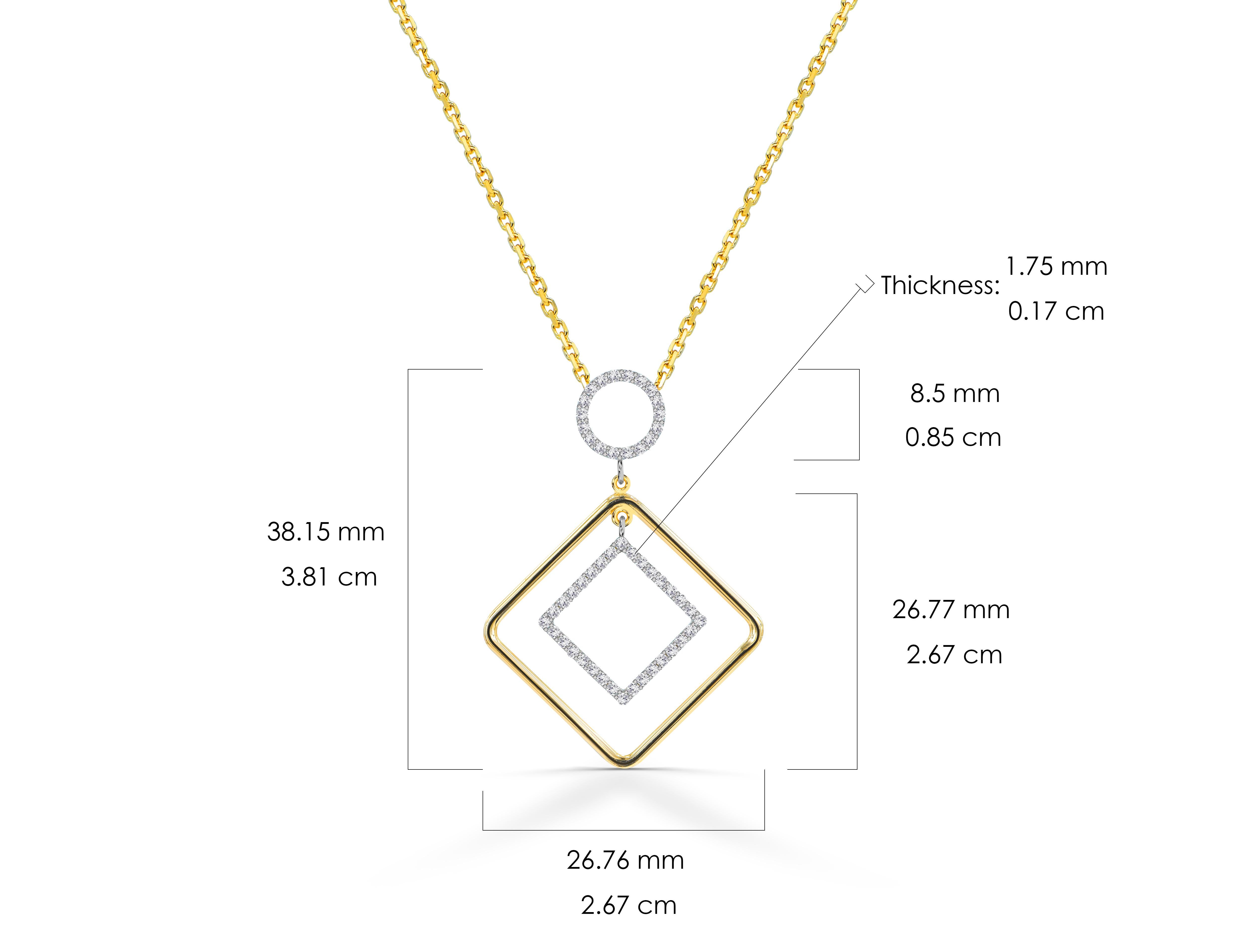 0.40 Ct Diamond Square and Round Geometric 14K Gold Necklace For Sale 2