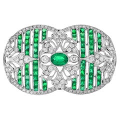 0.40 Ct. Emerald Diamond Art Deco Style Brooch in 18K White Gold