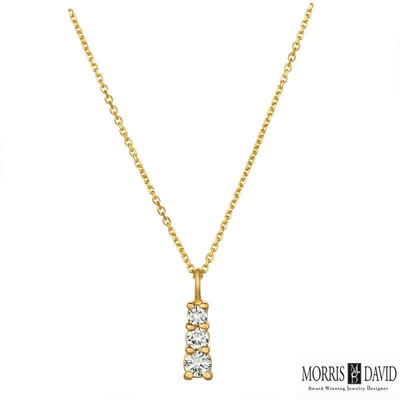 100% Natural Diamonds, Not Enhanced in any way Round Cut Diamond Necklace  
0.40CT
G-H 
SI  
5/8 inch in height, 1/8 inch in width
14K White Gold,    Prong style,   2.7 grams
1 Diamond - 0.20ct, 2 diamonds - 0.20ct

N5623.40W
ALL OUR ITEMS ARE