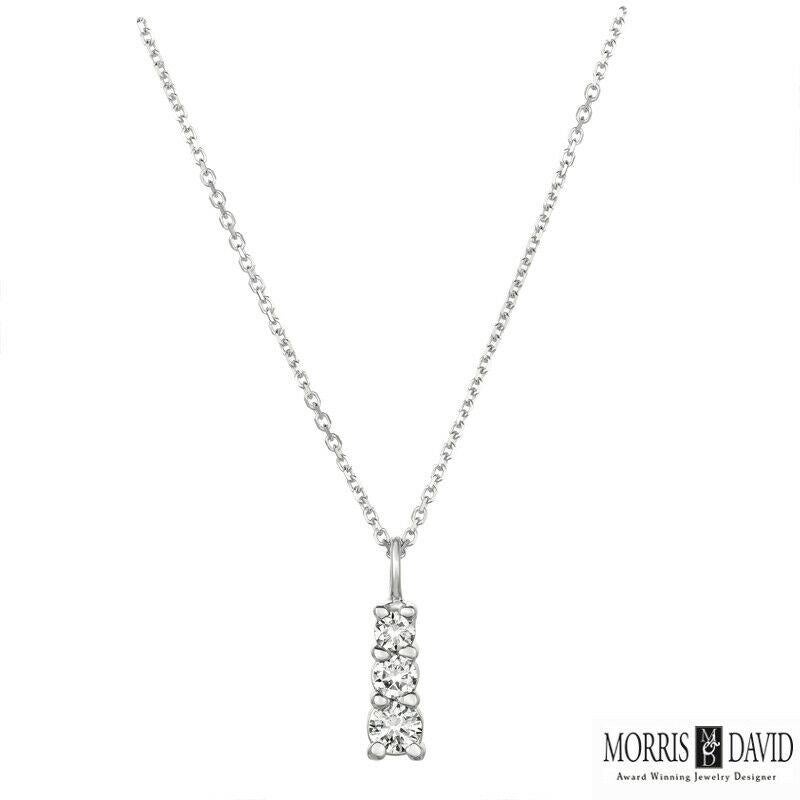 0,40 Karat natürlicher Diamant 3 Stein Halskette Anhänger 14 Karat Weißgold G SI (Rundschliff) im Angebot