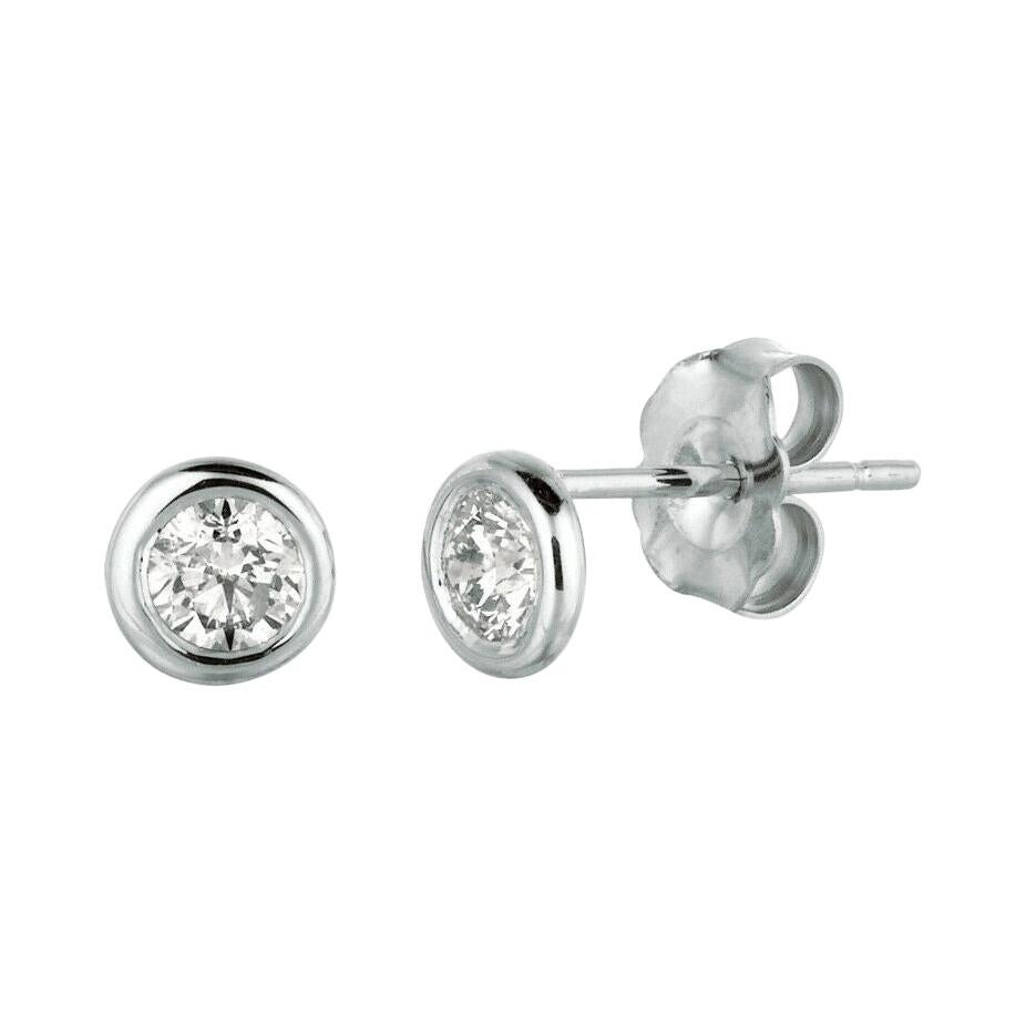0.40 CT Natural Diamond Bezel Earrings G SI in 14K White Gold 20 Points Each For Sale