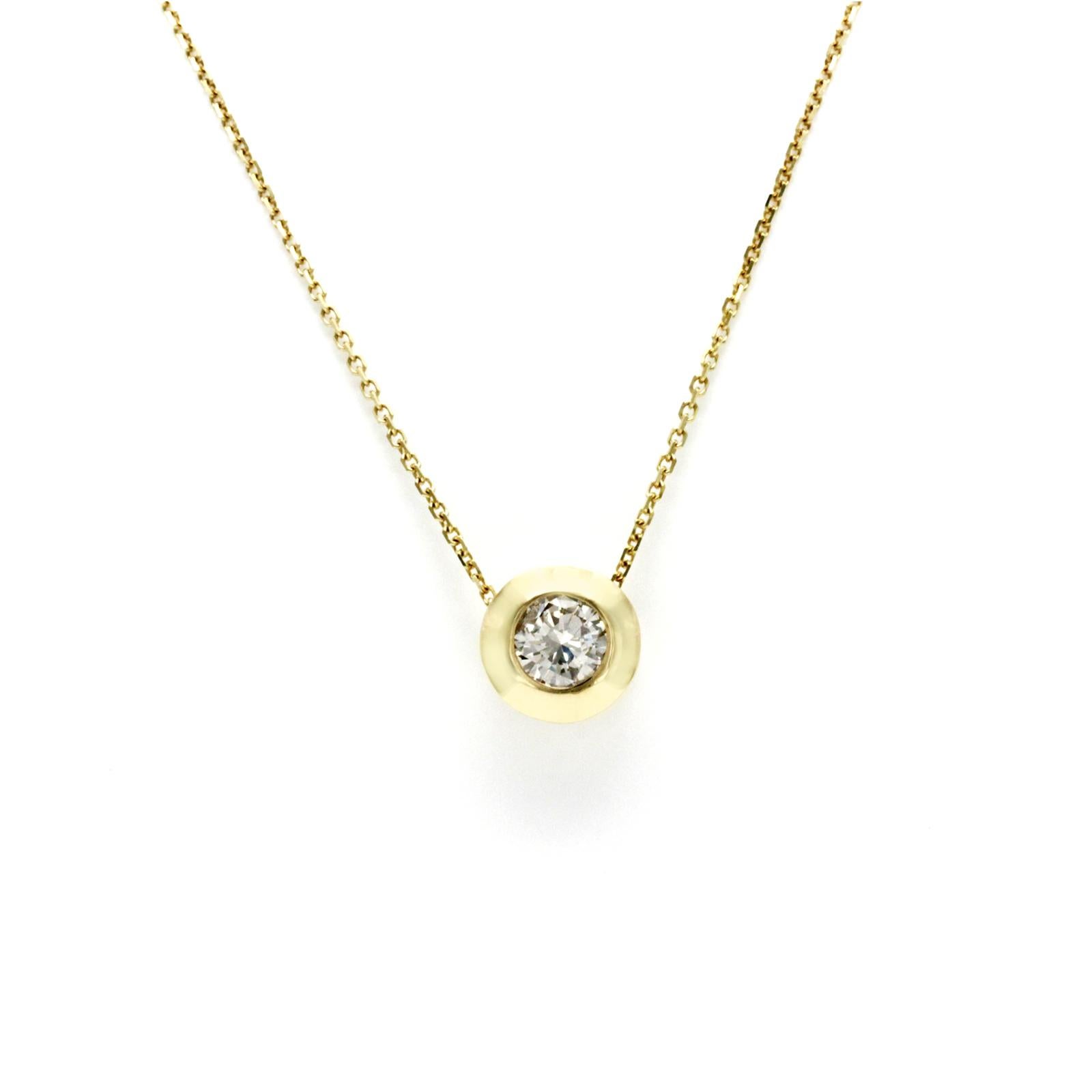 100% Authentic, 100% Customer Satisfaction
Pendant: 9 mm
Chain: 0.6 mm
Size: 18 Inches
Metal: 14K Yellow Gold
Hallmarks: 14K
Total Weight: 2.7 Grams
Stone Type: 0.40 CT Diamond Color H-L Clarity SI-I1
Condition: New  
