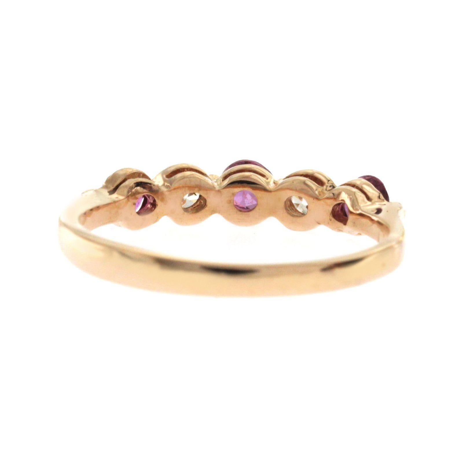 0.40 Ct Pink Sapphire & 0.30 Ct Diamonds In 14k Rose Gold Wedding Band Ring For Sale 1