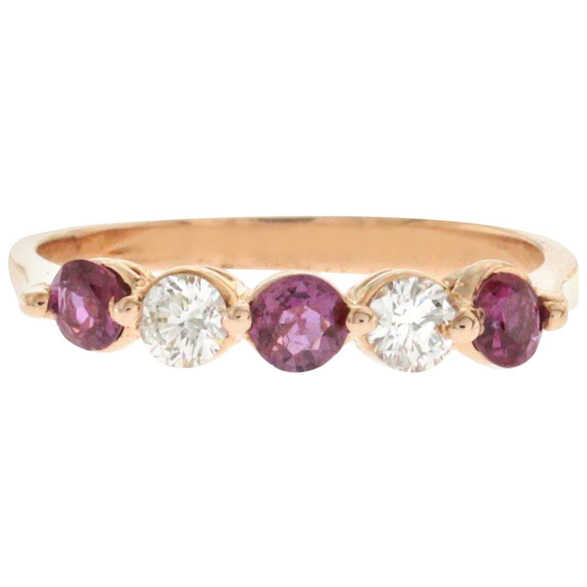 0.40 Ct Pink Sapphire & 0.30 Ct Diamonds In 14k Rose Gold Wedding Band Ring For Sale