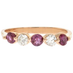 Vintage 0.40 Ct Pink Sapphire & 0.30 Ct Diamonds In 14k Rose Gold Wedding Band Ring