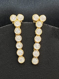 0.40 Cts F/VS1 Round Diamonds Illusion Setting Dangle Earrings 14K Yellow Gold