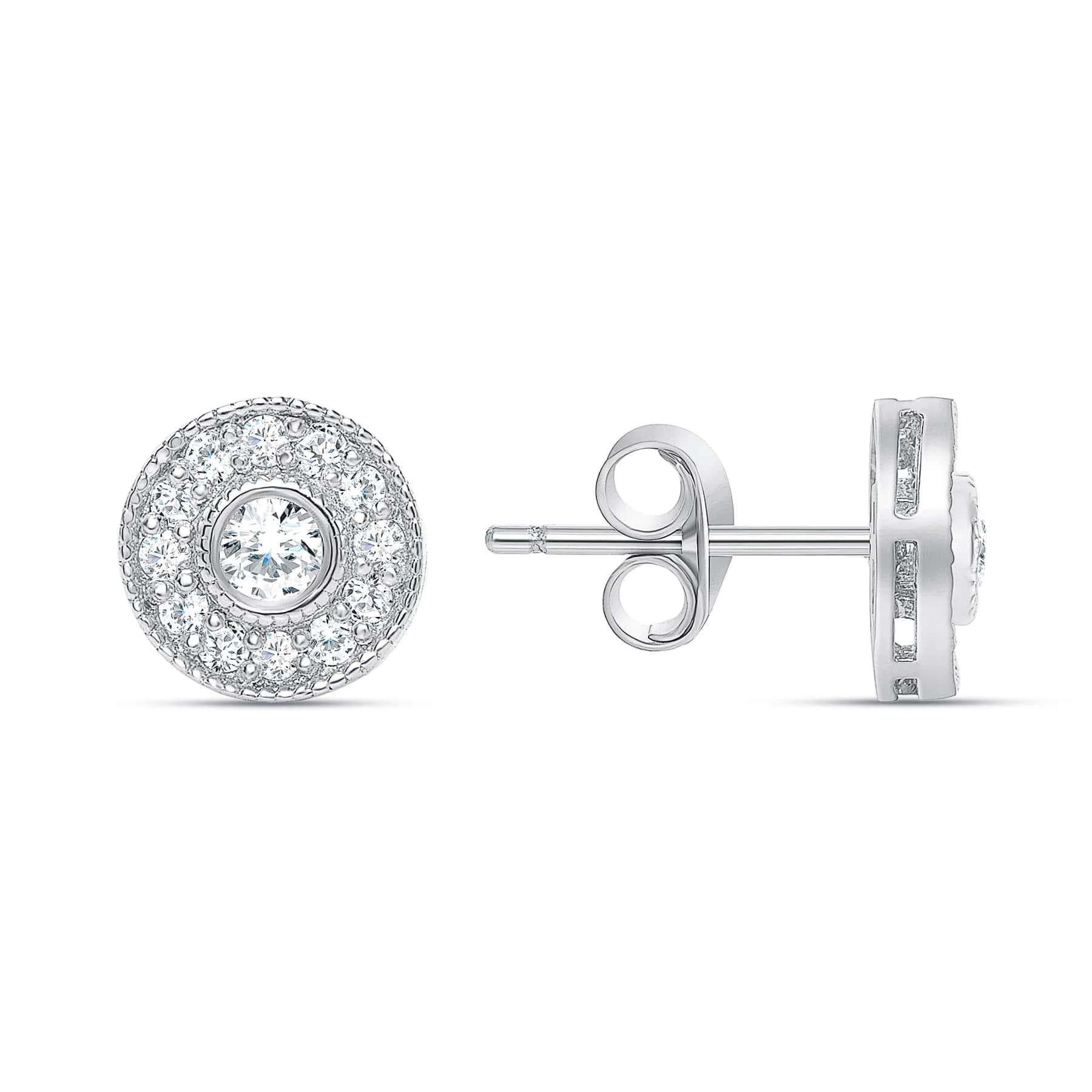 Moderno Orecchini a lobo in oro 14K con diamanti rotondi Push Back in vendita
