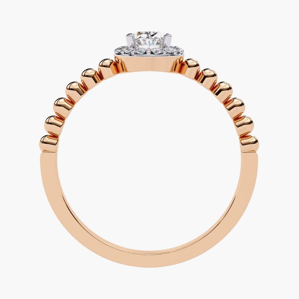 0.40 Ctw Oval Elegance Ring  Diamond Bead Band Halo 14K Gold For Sale 6