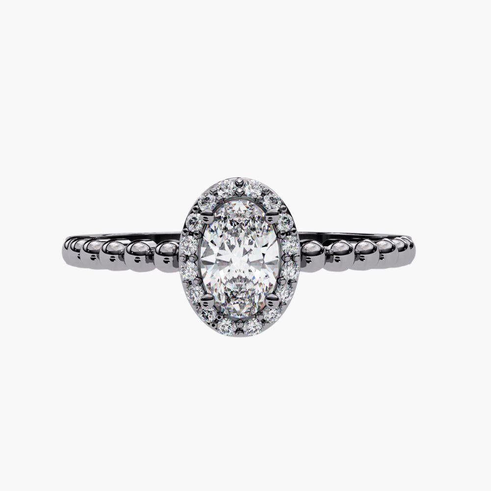 0.40 Ctw Oval Elegance Ring  Diamond Bead Band Halo 14K Gold For Sale 8
