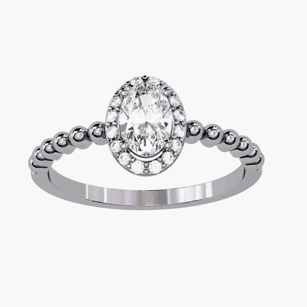 0.40 Ctw Oval Elegance Ring  Diamond Bead Band Halo 14K Gold For Sale 9