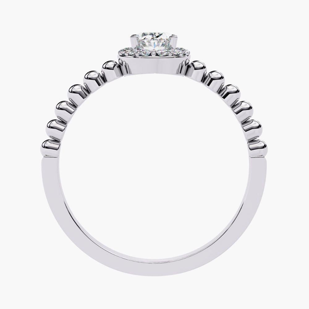 Round Cut 0.40 Ctw Oval Elegance Ring  Diamond Bead Band Halo 14K Gold For Sale