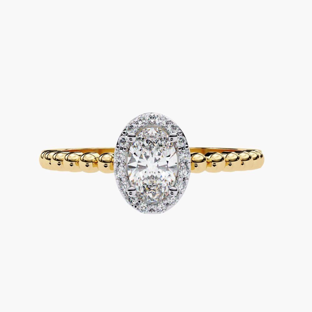 Women's 0.40 Ctw Oval Elegance Ring  Diamond Bead Band Halo 14K Gold For Sale