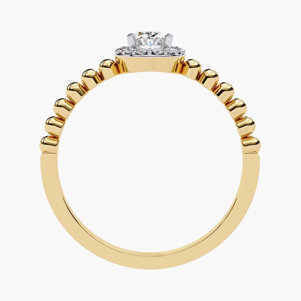 0.40 Ctw Oval Elegance Ring  Diamond Bead Band Halo 14K Gold For Sale 2