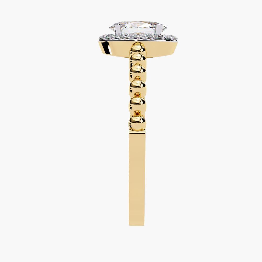 0.40 Ctw Oval Elegance Ring  Diamond Bead Band Halo 14K Gold For Sale 3