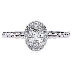 0.40 Ctw Oval Elegance Ring  Diamond Bead Band Halo 14K Gold