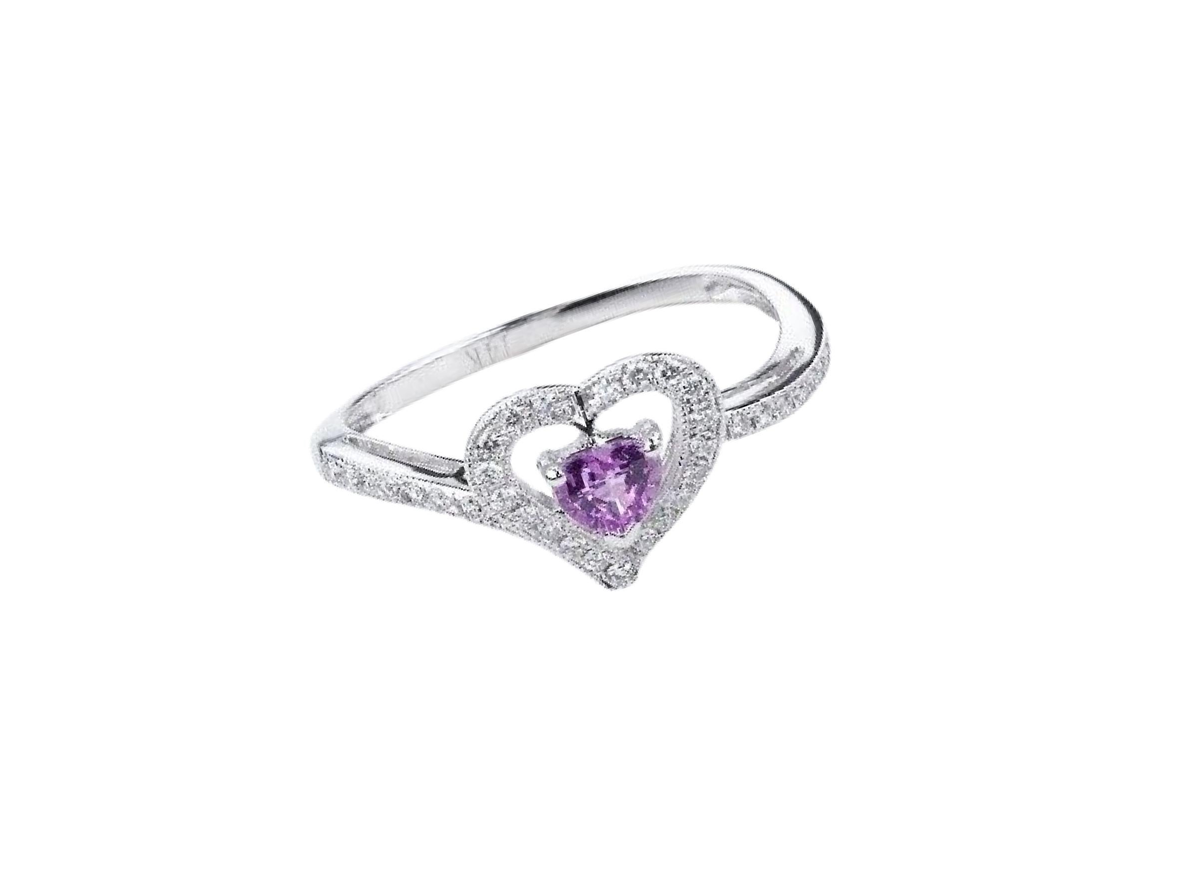 For Sale:  0.403 Carat Pink Sapphire and Diamond Heart Ring in 14 Karat White Gold 2