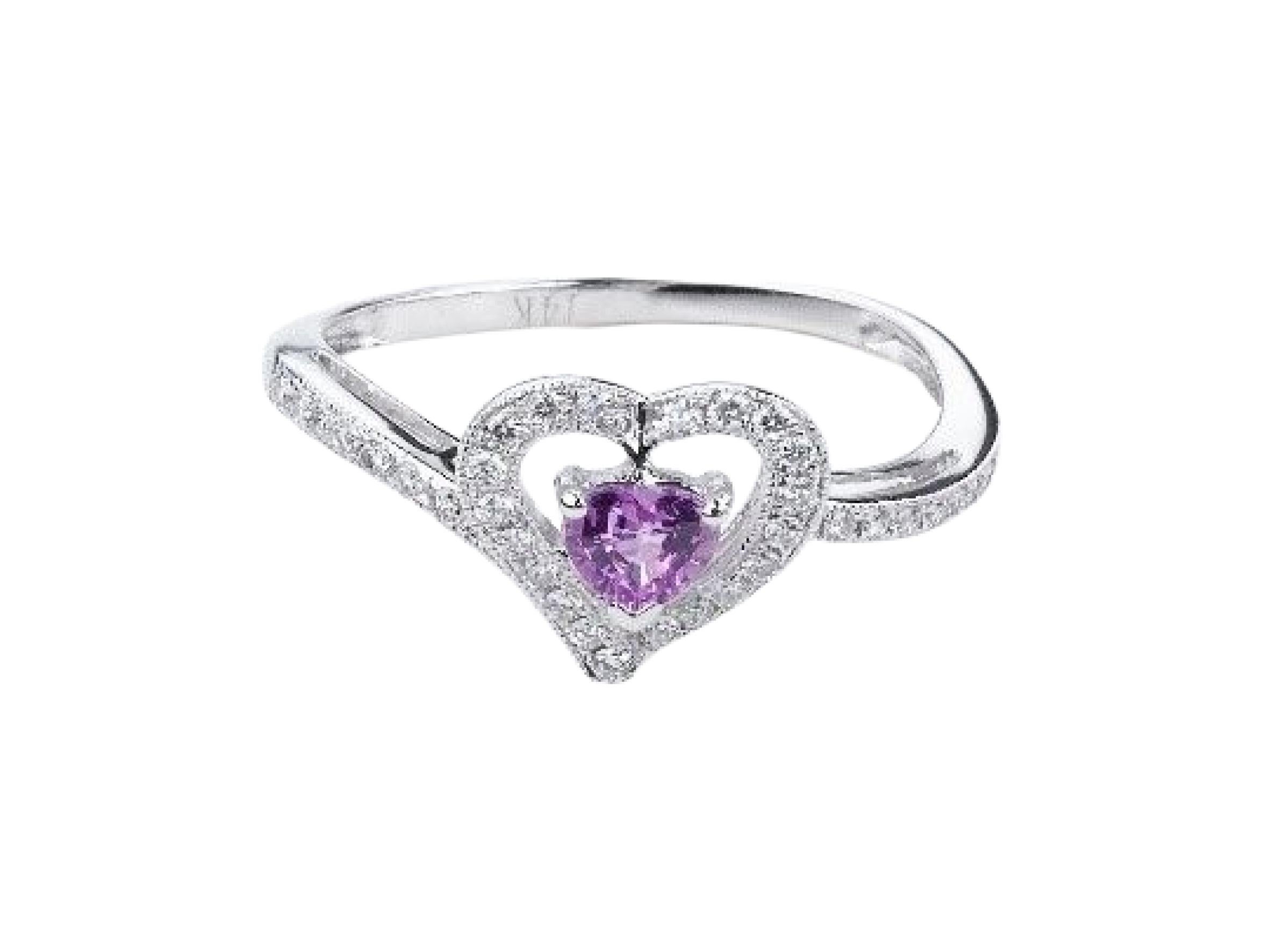 For Sale:  0.403 Carat Pink Sapphire and Diamond Heart Ring in 14 Karat White Gold 3