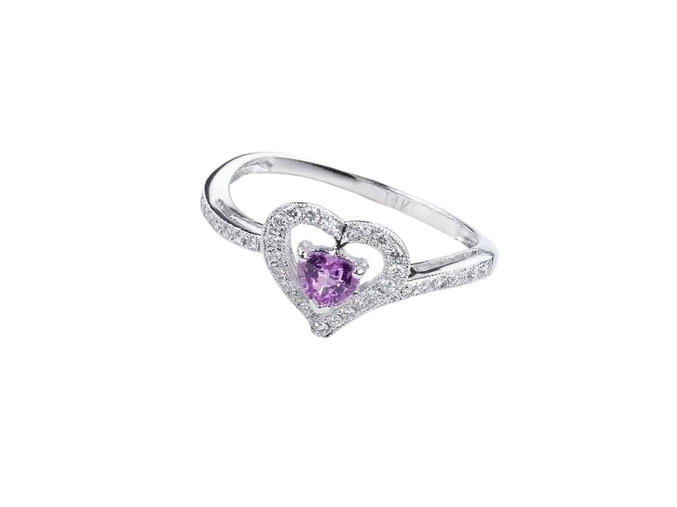 For Sale:  0.403 Carat Pink Sapphire and Diamond Heart Ring in 14 Karat White Gold 4