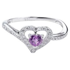 0.403 Carat Pink Sapphire and Diamond Heart Ring in 14 Karat White Gold (Bague en or blanc 14 carats)
