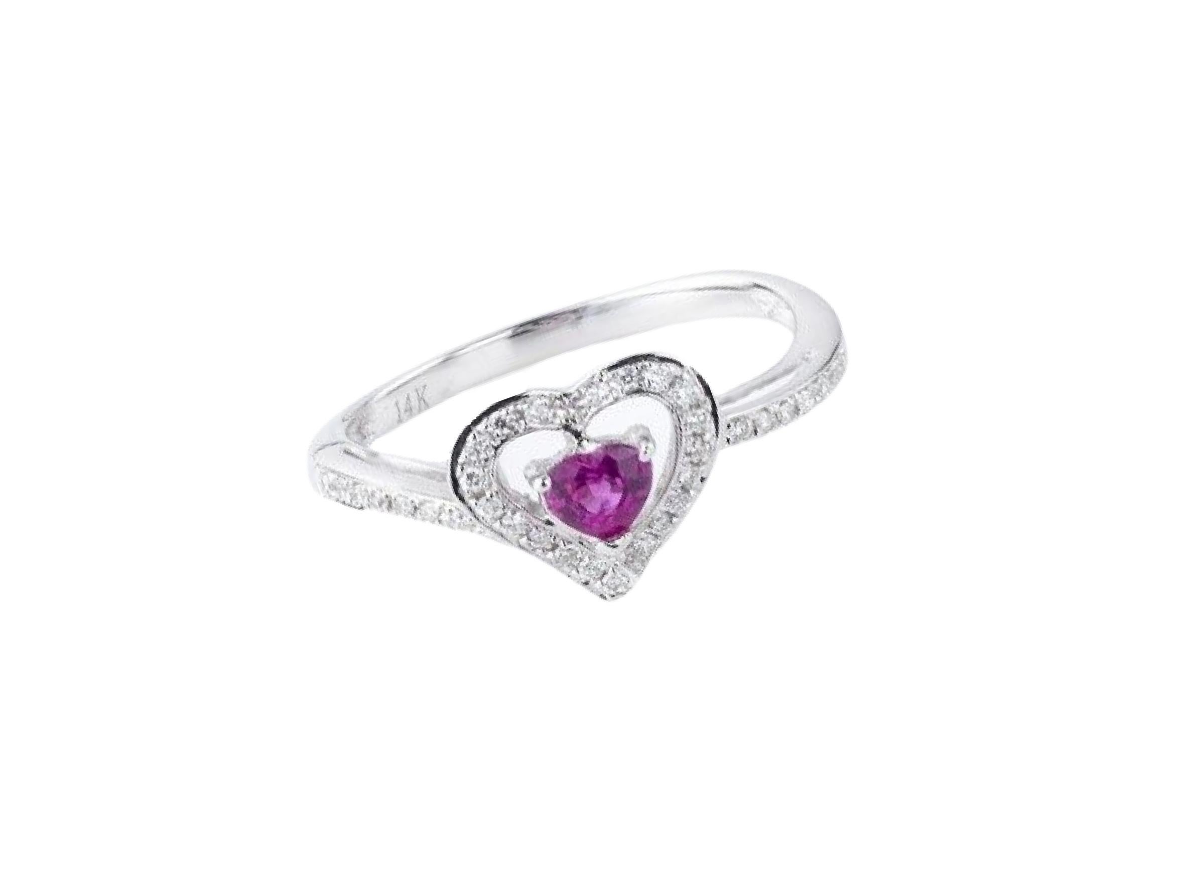 For Sale:  0.403 Carat Ruby and Diamond Heart Ring in 14 Karat White Gold 2