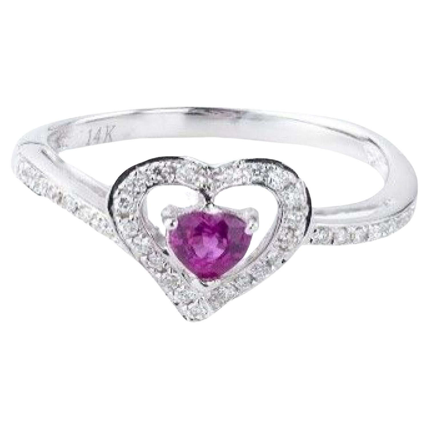 For Sale:  0.403 Carat Ruby and Diamond Heart Ring in 14 Karat White Gold