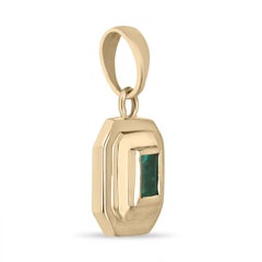 0.40ct 14K Emerald Cut Bezel Set Pendant Necklace North to South Lush Green
