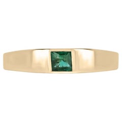 0.40ct 14K Natural Dark Green Princess Cut Emerald Bezel Set Solitaire Band Ring