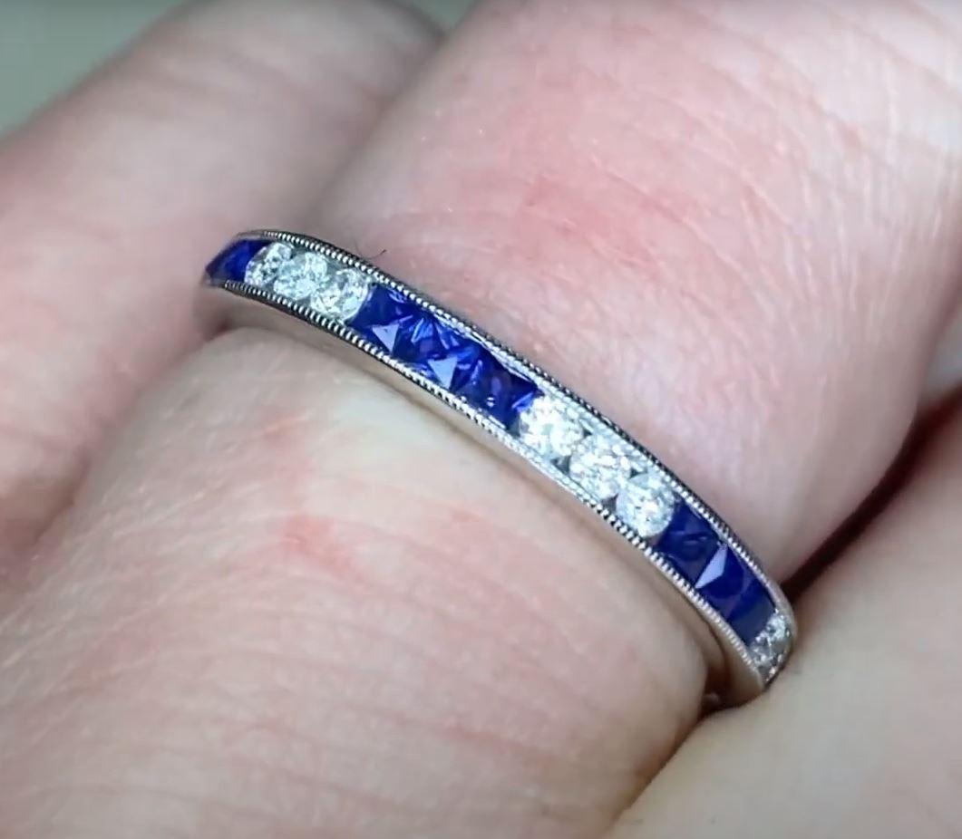 0.40ct Diamond & 0.77ct Natural Sapphire Eternity Band Ring, Platinum In Excellent Condition For Sale In New York, NY