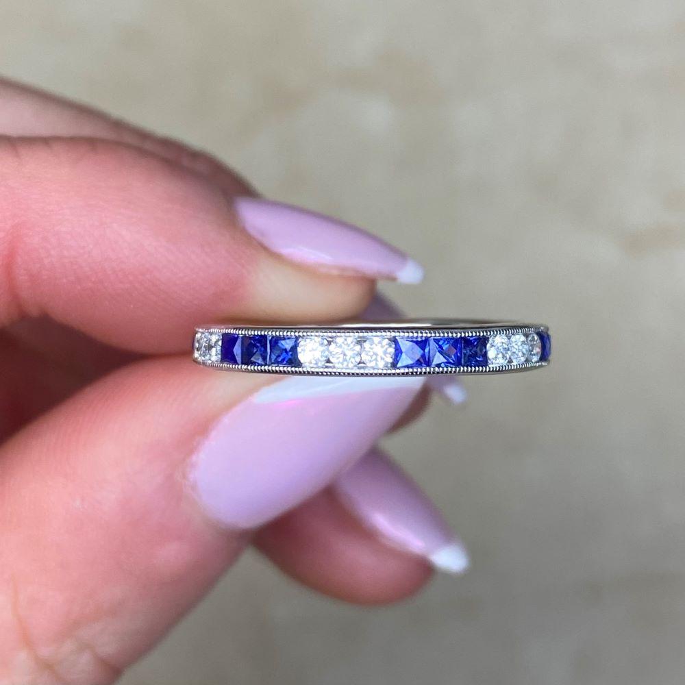 0.40ct Diamond & 0.77ct Natural Sapphire Eternity Band Ring, Platinum For Sale 1