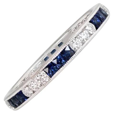 0.40ct Diamond & 0.77ct Natural Sapphire Eternity Band Ring, Platinum For Sale