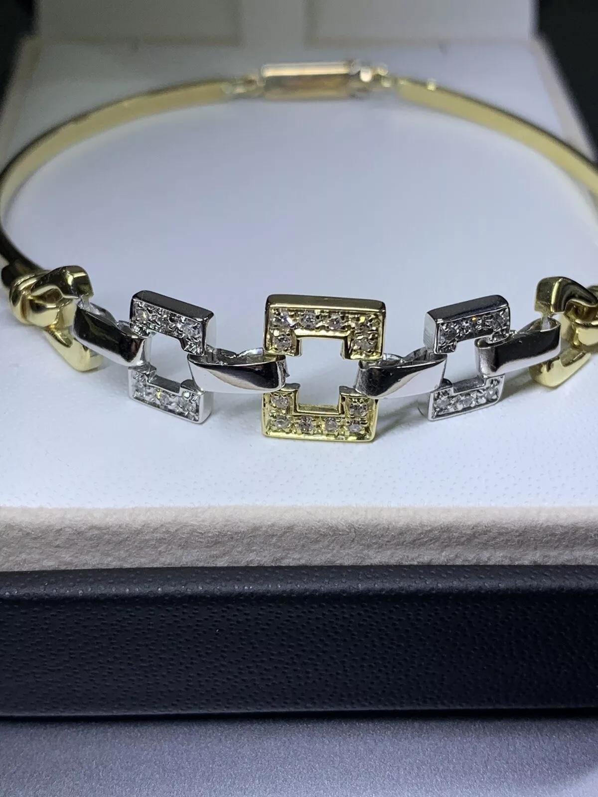 Round Cut 0.40ct Diamond bangle bracelet in 18ct yellow and white gold 7 inches 14.1g For Sale