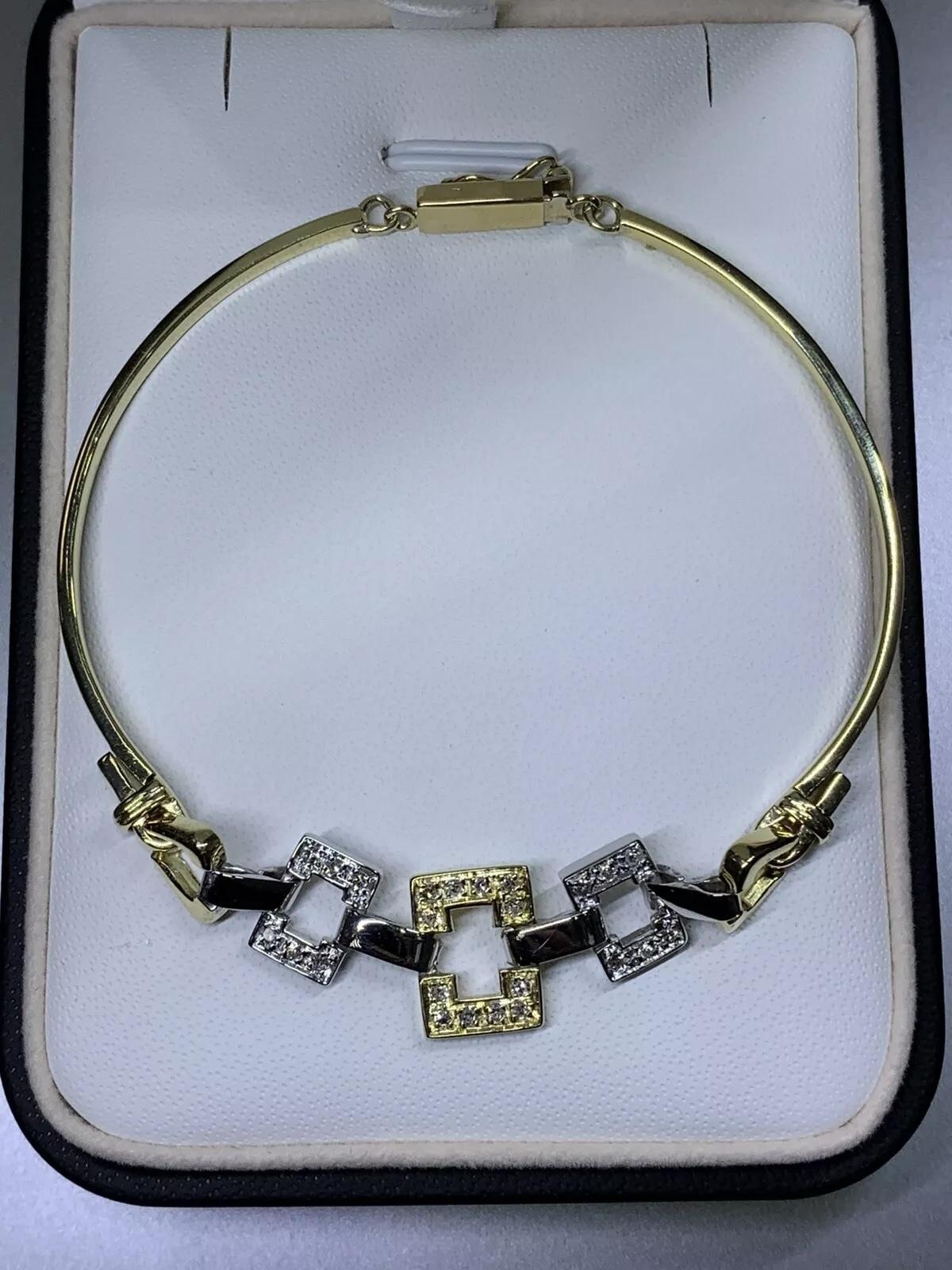 Women's or Men's 0.40ct Diamond bangle bracelet in 18ct yellow and white gold 7 inches 14.1g For Sale