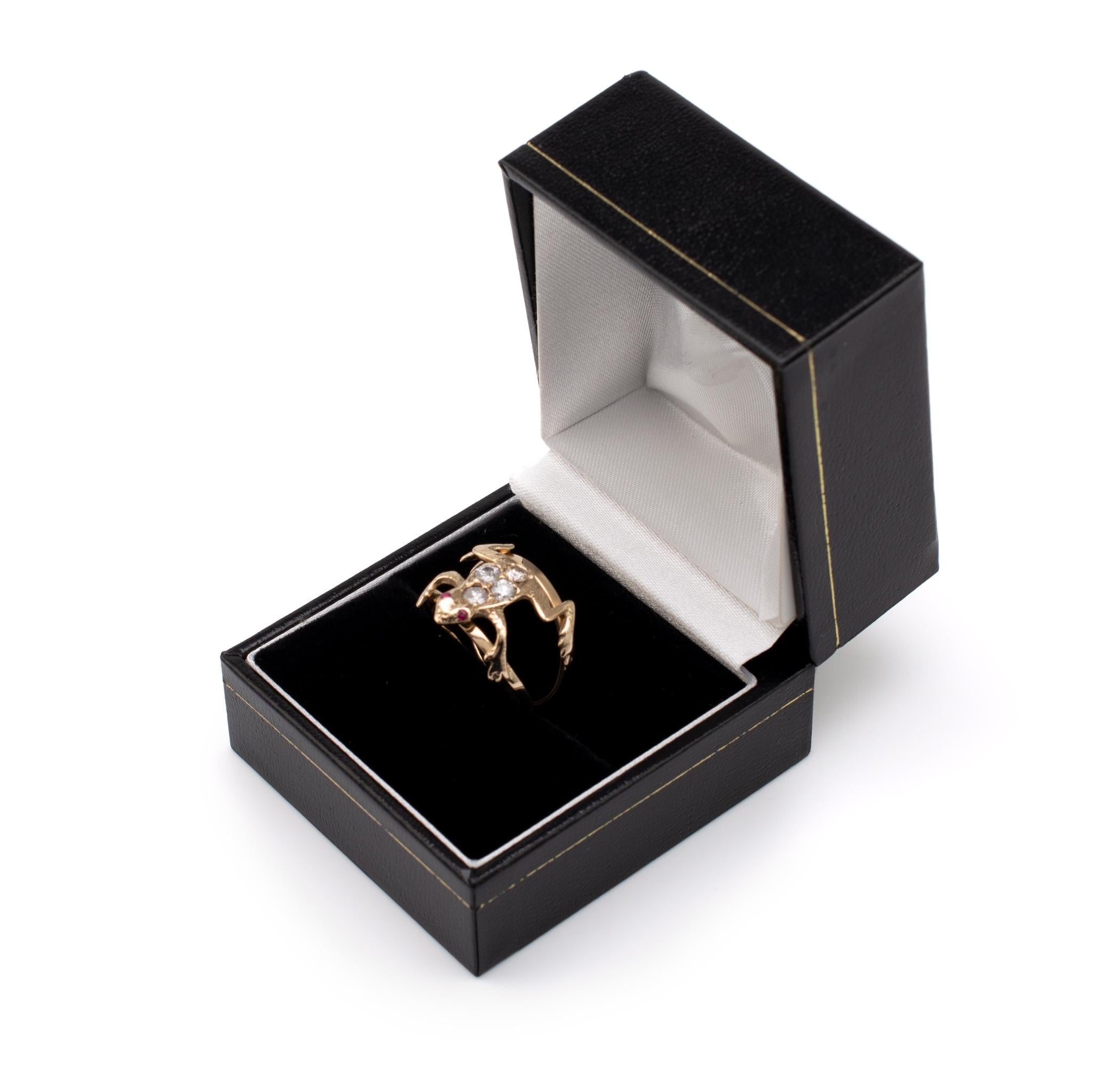 Diamond Ruby Frog Ring 15 Karat Gold - Custom Made Unique & Special Piece  4