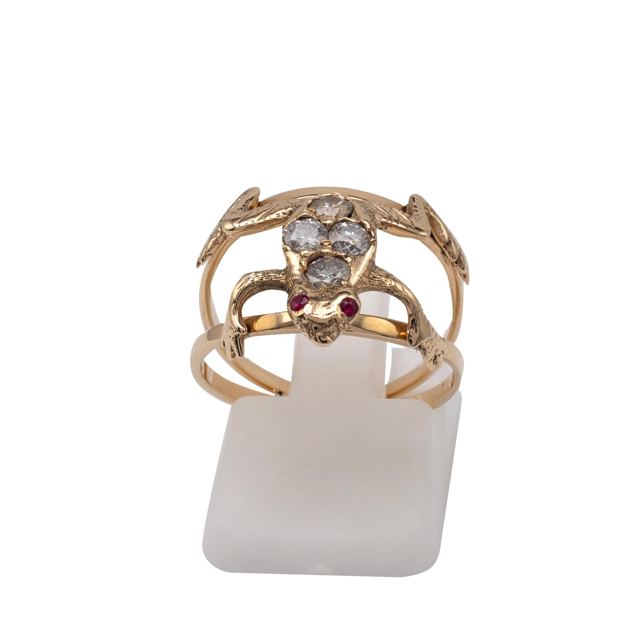 Diamond Ruby Frog Ring 15 Karat Gold - Custom Made Unique & Special Piece  1