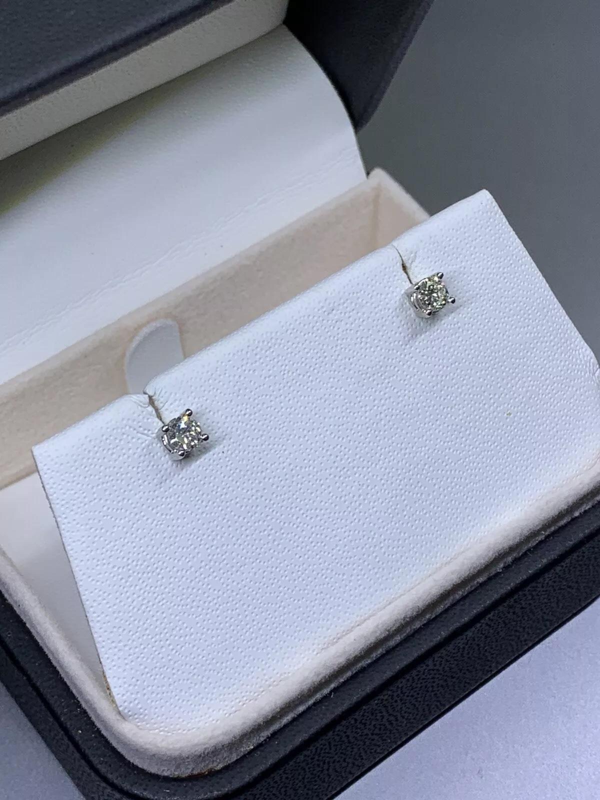 Modern 0.40ct Diamond Solitaire Stud Earrings 18ct White Gold D VVS1 For Sale