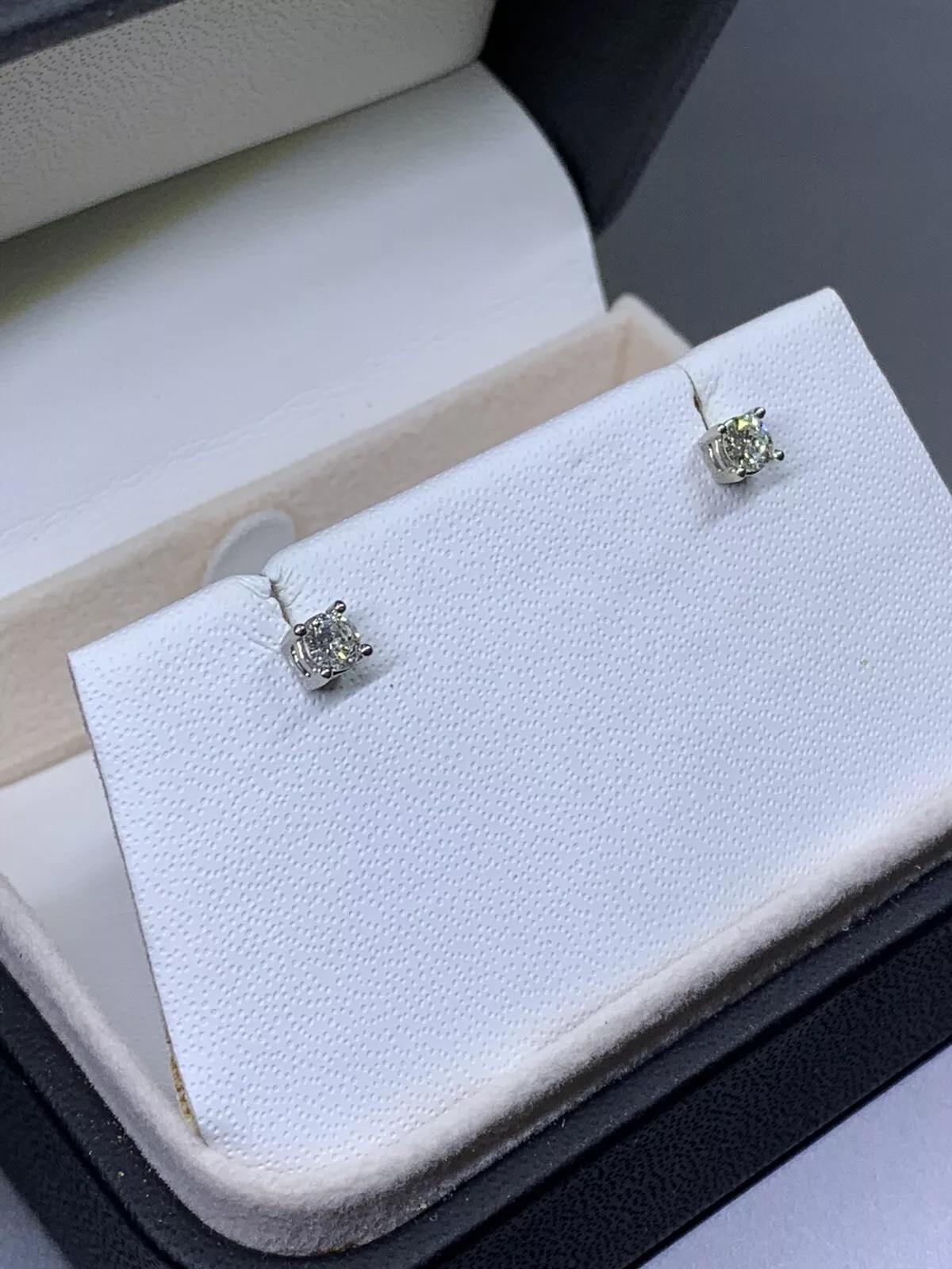 Round Cut 0.40ct Diamond Solitaire Stud Earrings 18ct White Gold D VVS1 For Sale