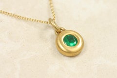 0.40ct Emerald Round Bezeled Pendant Charm in 22K Yellow Gold, Handmade