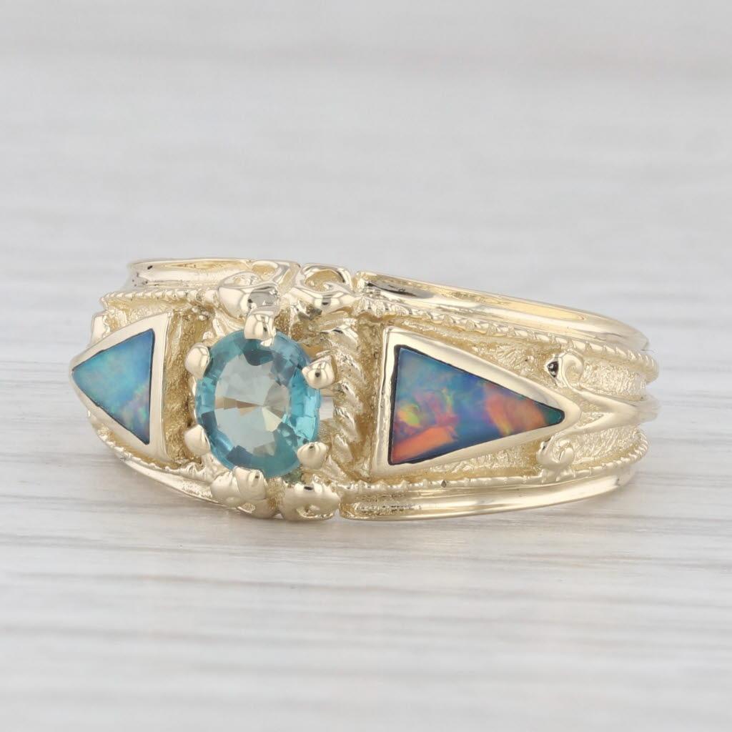 Women's 0.40ct Green Alexandrite Opal Ring 14k Yellow Gold Size 7 For Sale