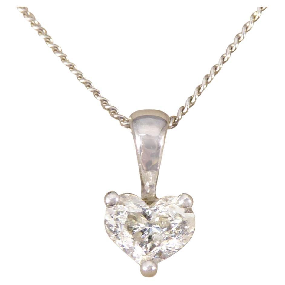 0.40ct Heart Cut Diamond Solitaire Pendant Necklace in 18ct White Gold For Sale