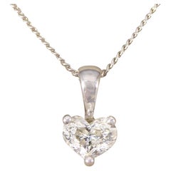 Collier pendentif solitaire en or blanc 18 carats avec diamants taille cœur de 0,40 carat