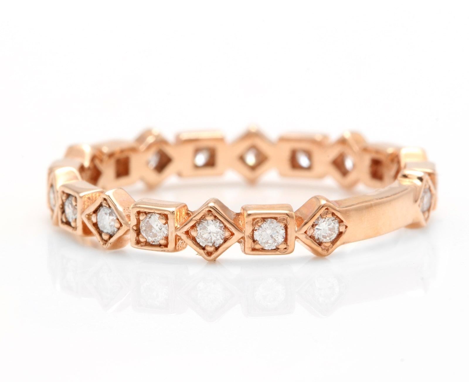 Round Cut 0.40 Carat Natural Diamond 14 Karat Solid Rose Gold Band Ring For Sale